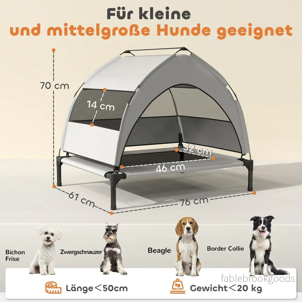 Upphöjd hundbädd med tak, ventilerande nät, bärbar - Bild 3