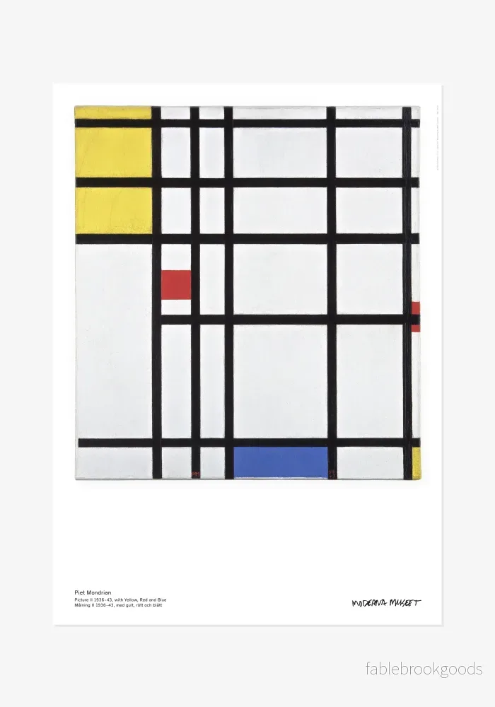 Poster, Piet Mondrian, Målning II 1932-43 med gult, rött och blått