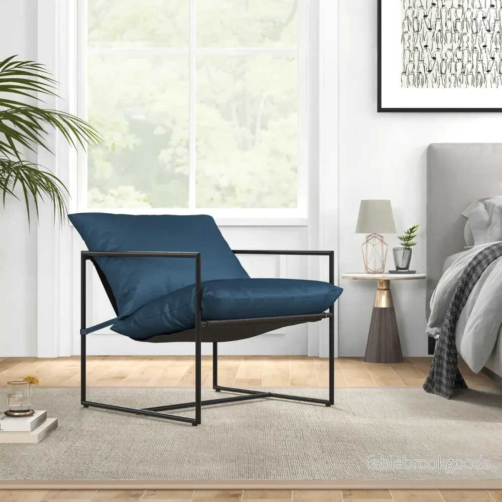 Set – med Sling Accent stolar sitt och ryggkuddar metallram Ergonomisk loungestol – 2 – Mörkblå - Bild 2
