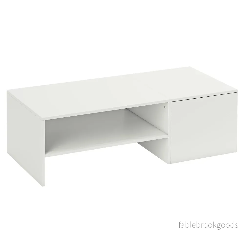 Ställbart soffbord med förvaring, vit spånskiva