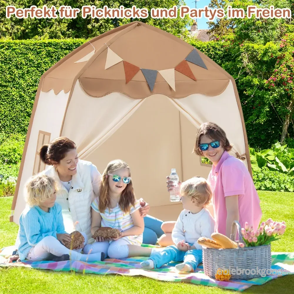 Lekstuga – Barn inomhus med flaggor och Fairy Lights Princess Play Tent Coffee – Kaffe - Bild 2
