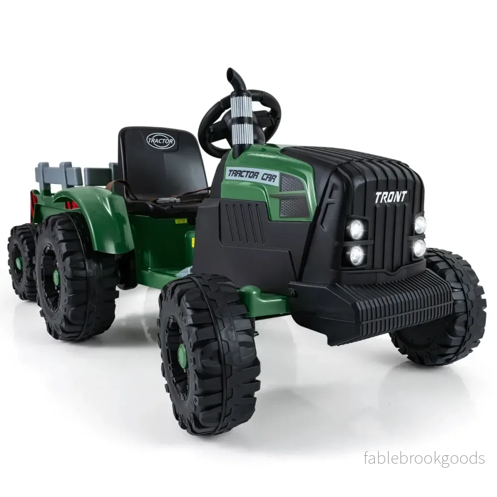 24V – elektrisk traktor för barn med släp, elfordon avtagbart fjärrkontroll – Mörkgrön