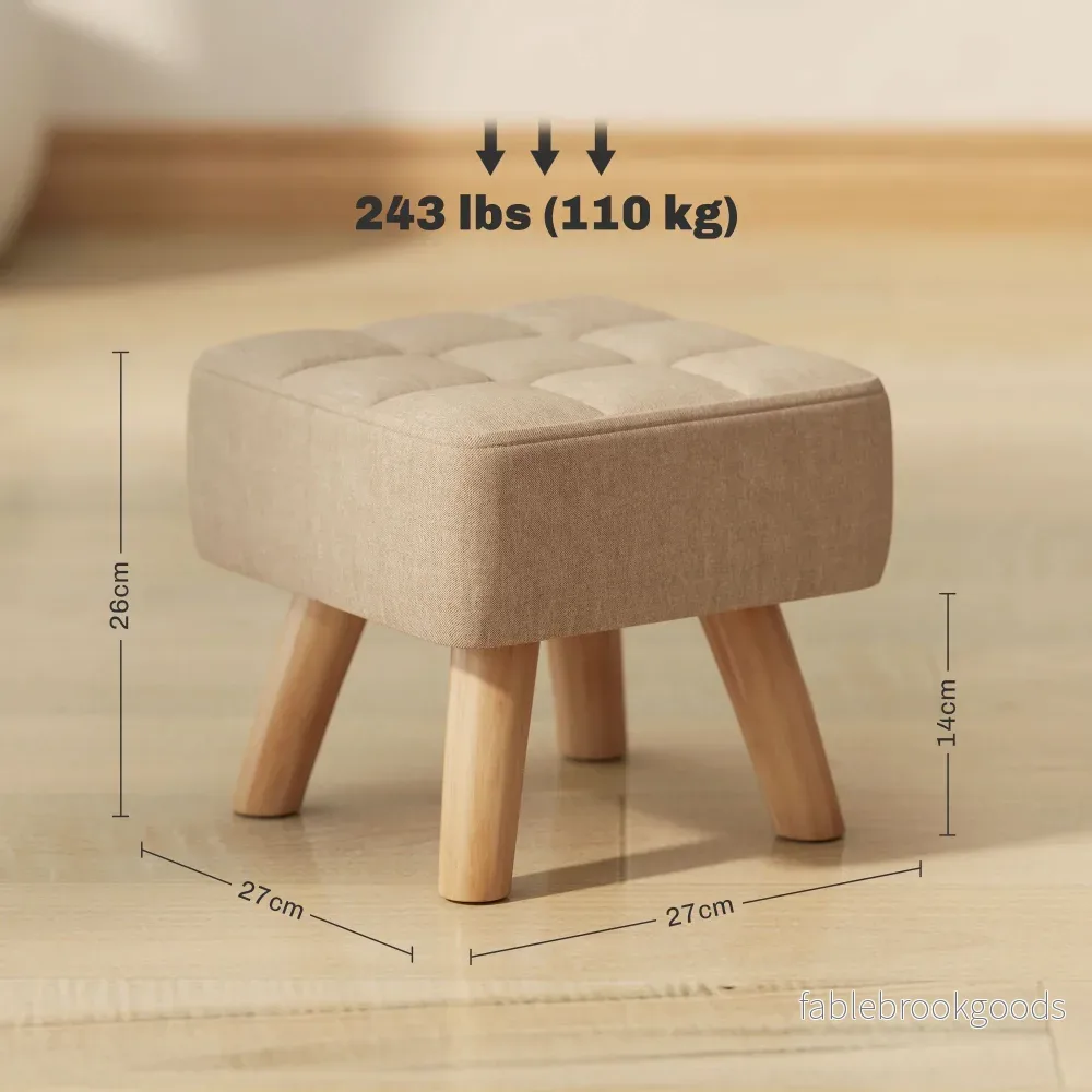 Brun fotpall i linne-look, stoppad, 110 kg kapacitet - Bild 3
