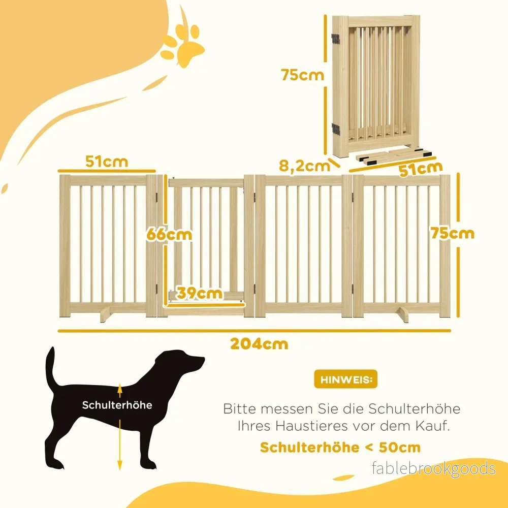 Hopfällbar hundgrind i trä, 204x75 cm, fristående säkerhetsbarriär - Bild 3