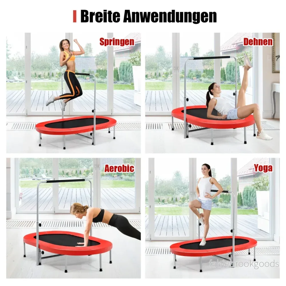 Dubbel – studsmatta hopfällbar med justerbar ledstång – 154 x 90 x 92-132 cm – Röd - Bild 3