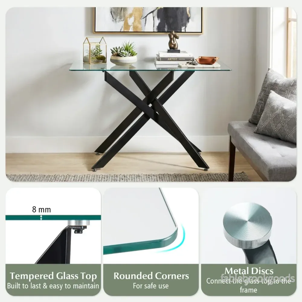 Modern – Glasbord med Klar Härdat och Stabil Metallben Konsolbord – Svart - Bild 3