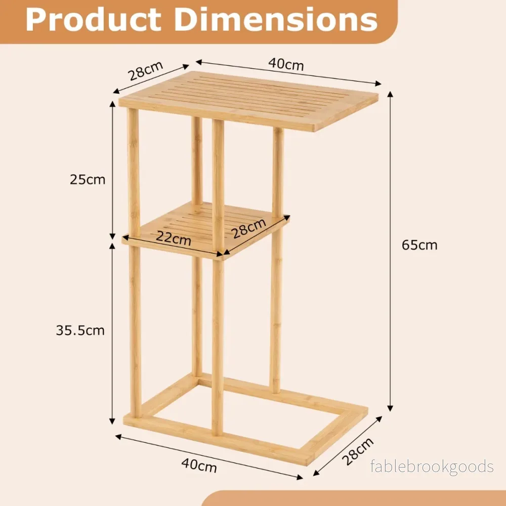 pack – sidobord Smalt nattduksbord Rektangulärt soffbord C form Bambu – 2 – Natur - Bild 2