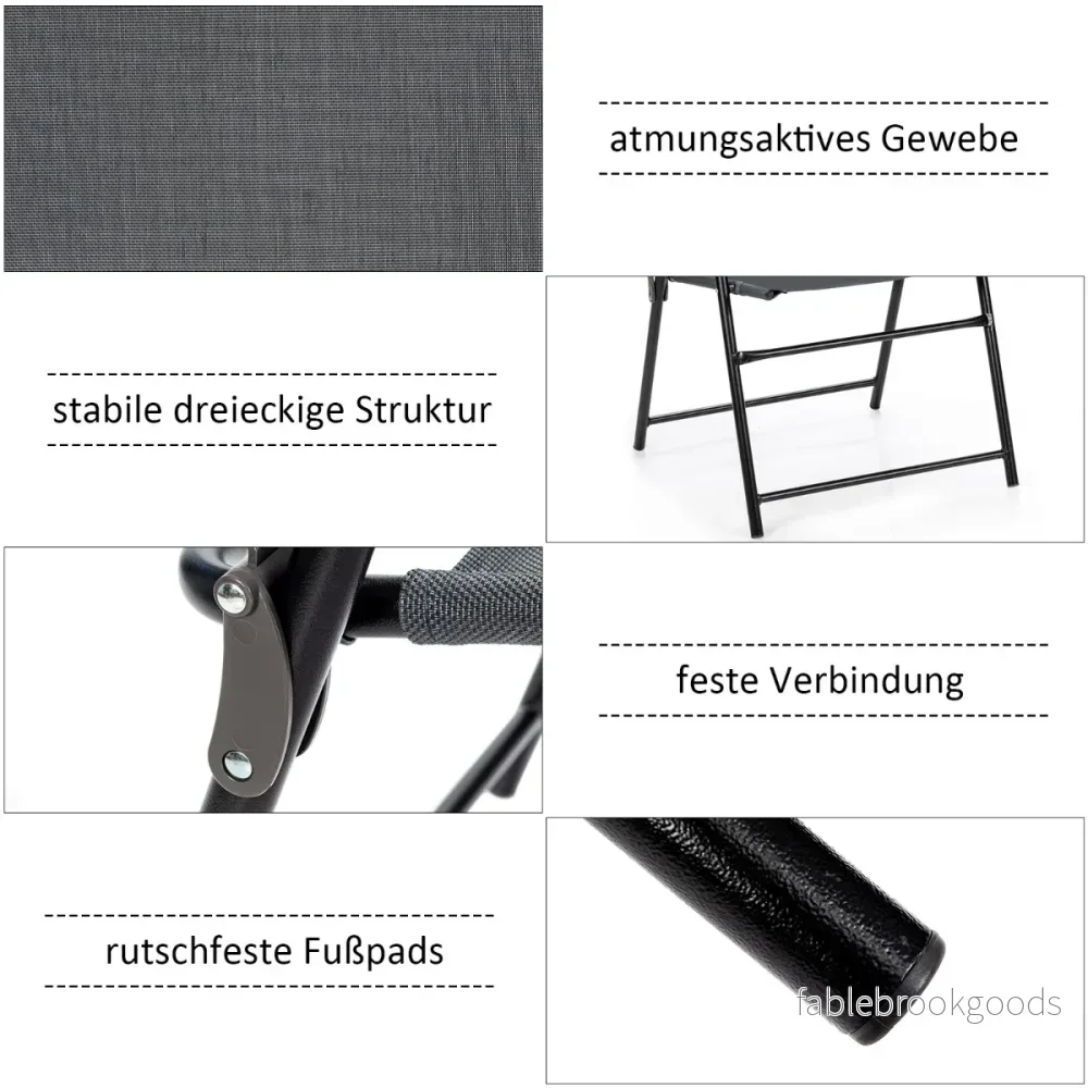 Set – med fällbara utomhusstolar andningsbart tyg och halkfria fotkuddar uteplatsstol – 4 – Grå - Bild 3