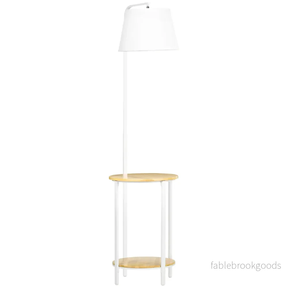 Golvlampa i vit metall, 40W, Skärm i linne, 162 cm Höjd