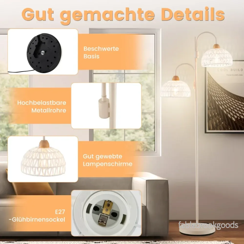 Golvlampa – med lampor och fotkontakt 350° roterande trädlampa vävda lampskärmar – 2 – Vit - Bild 3