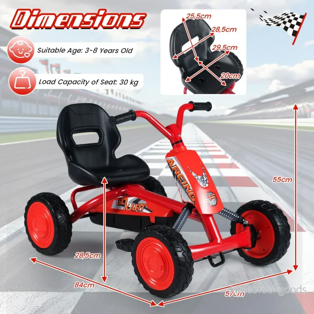 Barn – gokart för utomhusbruk Justerbar sits, pedal framåt/bakåt, år – 3-8 – Röd - Bild 2