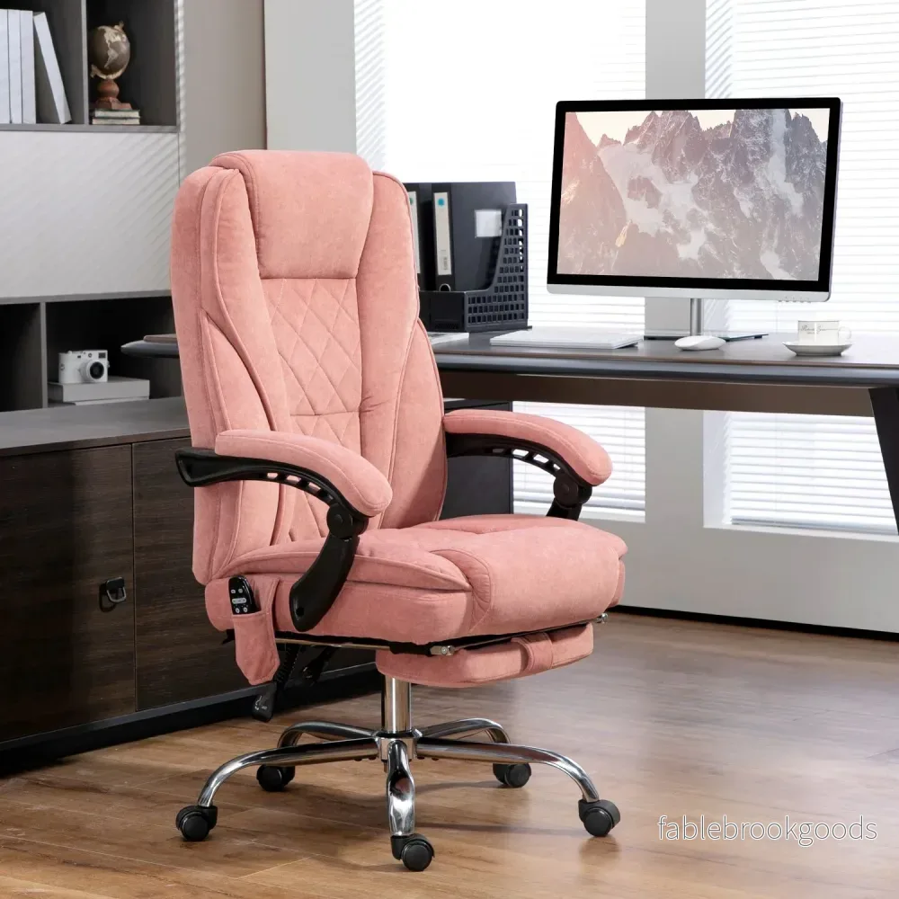 Ergonomisk kontorsstol med massagefunktion, fotstöd, vridbar, rullbar, rosa - Bild 2