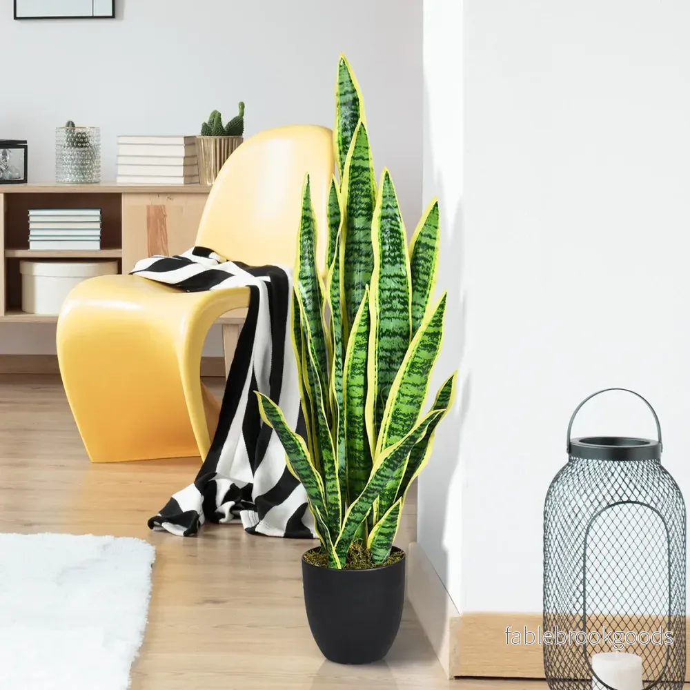 Konstgjord – ormväxt med stallkruka av agave för hem och kontor – 90 cm – Gul - Bild 2
