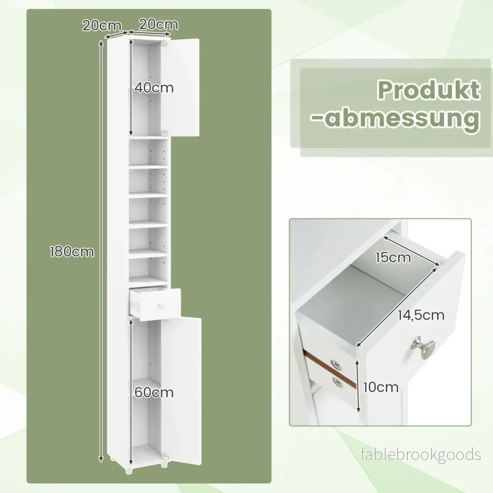 Smalt – badrumsskåp högskåp med dörrar och låda – 2 1 20 x 20 x 180 cm – Vit - Bild 2