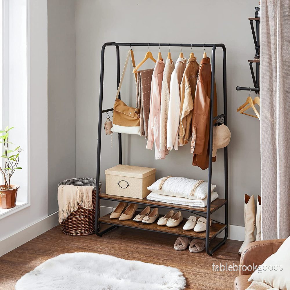 Klädställ – Robust design med 2 hyllor – Vintage brun/svart - Bild 2