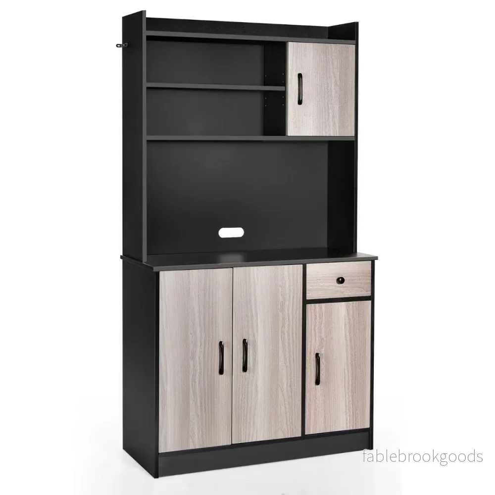Köksskåp – med Laddstation och Bänkskiva Lådbuffé Skänk – 180 cm – Svart - Bild 2