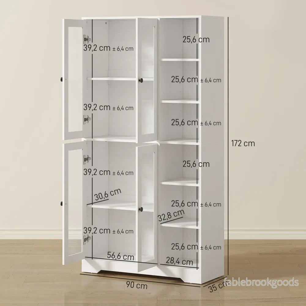 Köksskåp med glasdörrar, hyllor, 172 cm, vit MDF - Bild 3