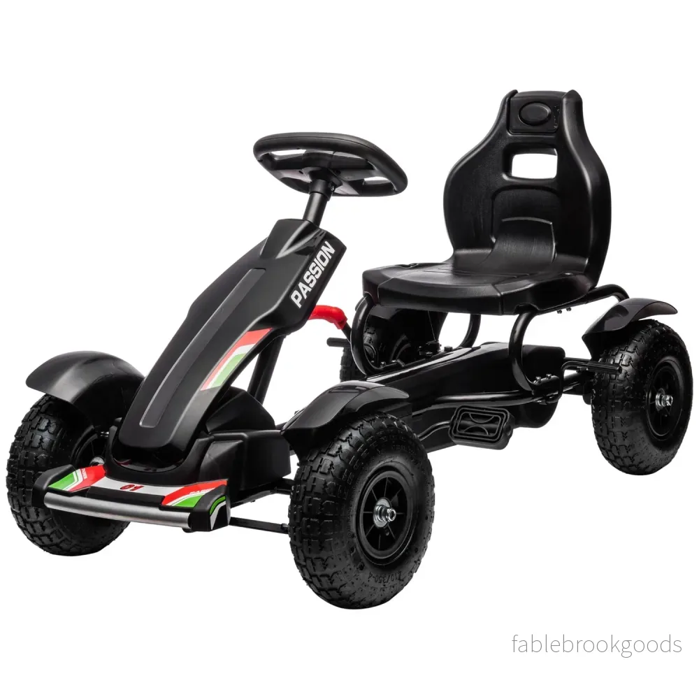 Pedal Go-Kart för barn med handbromsar, justerbart säte, svart