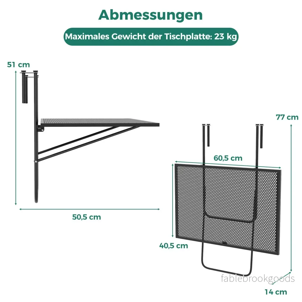 Fällbar – balkongbord rektangulärt hängbord för upphängning metall fällbord – Svart - Bild 2