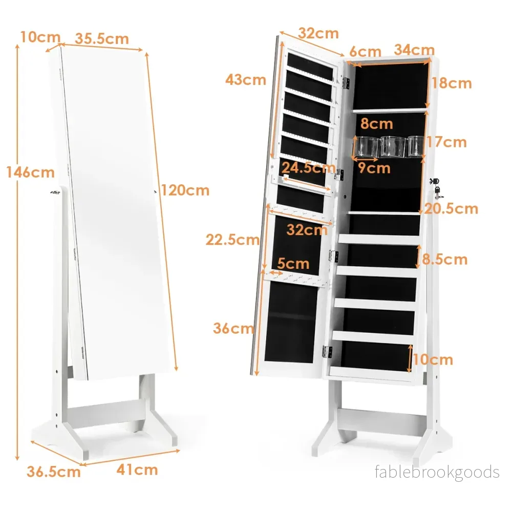 i – smyckesskåp med spegellåsbar smyckeskåp – 2 1 41 x 36,5 x 146 cm – Vit - Bild 2