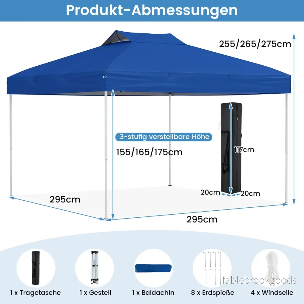 Paviljong – Vattentät UV skydd 50+ Partytält Fälltält – 3 x 3 m – Blå - Bild 2