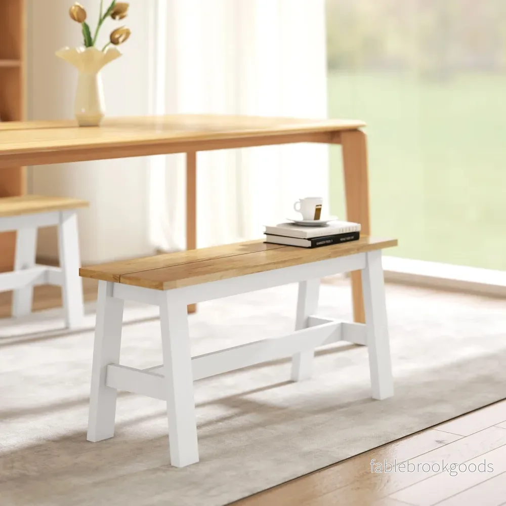 Träbänk för 2, ekfinish, gummiträ, 45 cm hög - Bild 2
