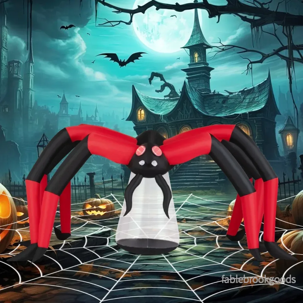 Lång – uppblåsbar halloweenspindel, läskig spindeldekoration med röda tunnelögon och LED belysning – 313 cm – Röd - Bild 3