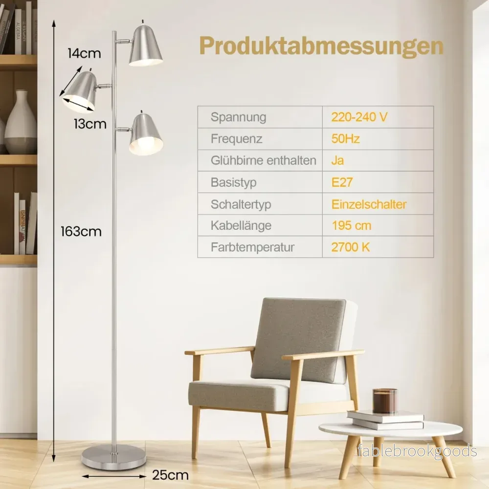 Golvlampa – med E27 glödlampor och 360° justerbara lampskärmar – 3 163 cm – Silver - Bild 2