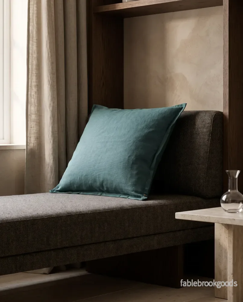 Kuddfodral Classic Linen Teal - Bild 3