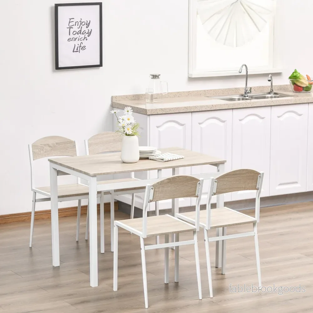 5-delad matbordsset, träfibrer MDF & metall, grå/vit - Bild 2