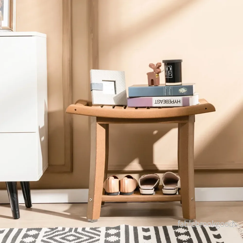 Duschbänk – Vattentät Duschpall med Böj Sits – 60,5 x 34 x 48 cm – Brun - Bild 3