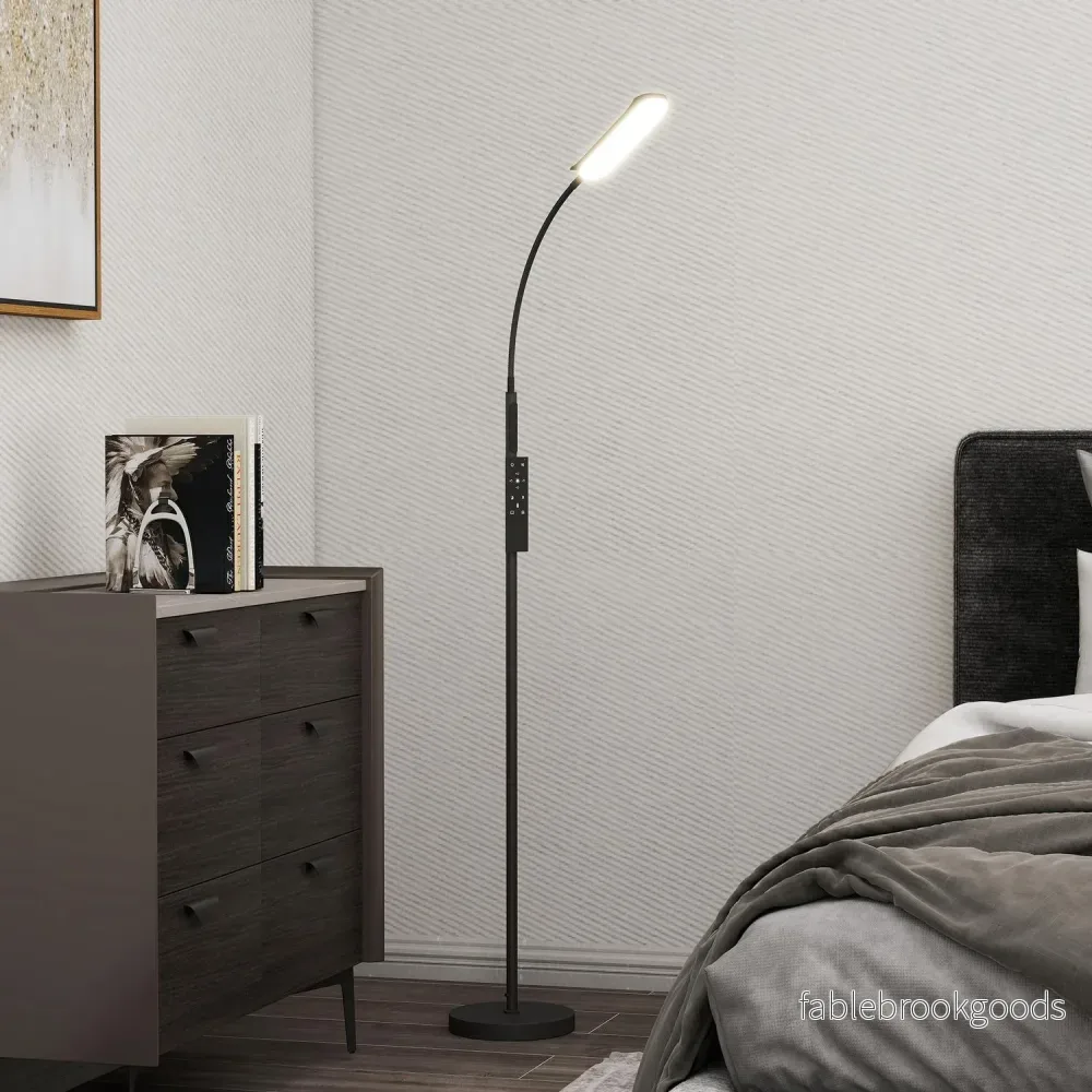 LED-golvlampa, 5 lägen, minnesfunktion, justerbar ljusstyrka, stål, svart - Bild 2