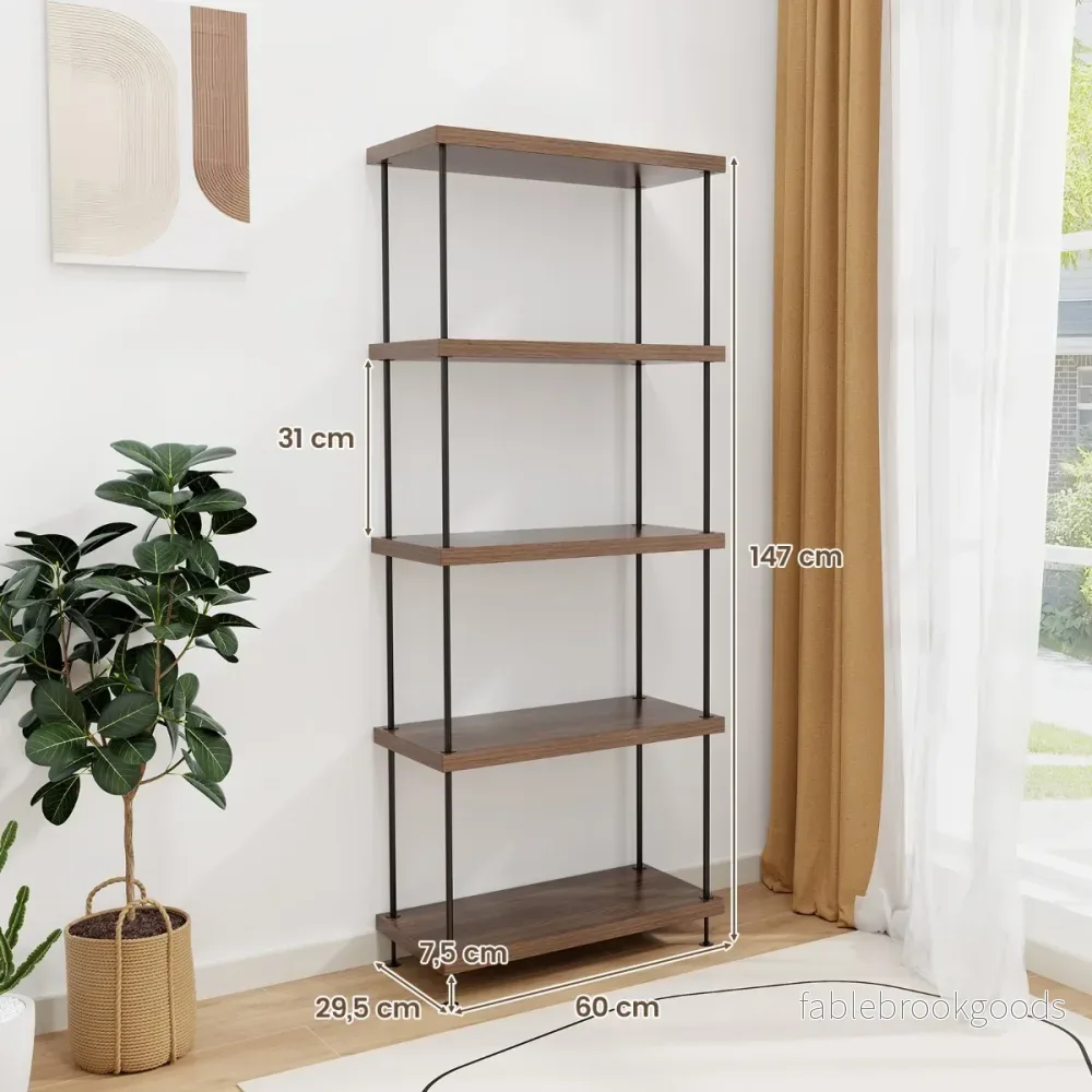 vånings – stående hylla med metallram Industriell Förvaringsställ – 5 60 x 29,5 x 147 cm – Brun - Bild 2