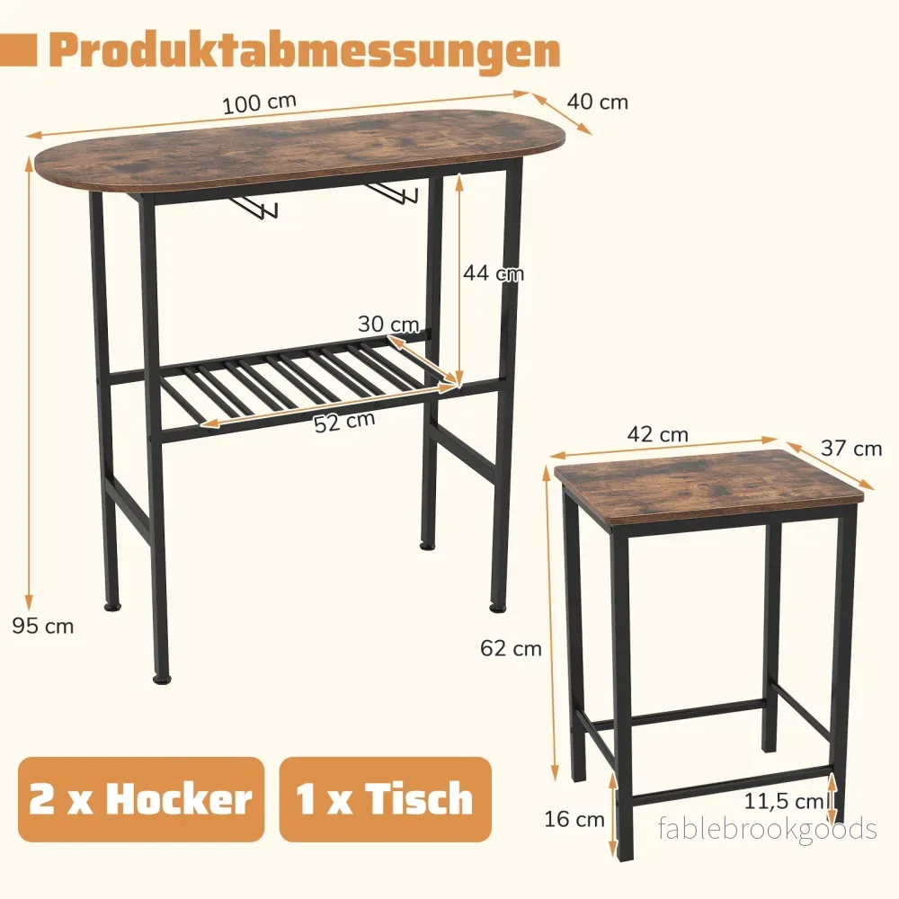 Bartabell – med barstolar set för personer, hållare vinglas och flaskor, vintage – 2 – Brun - Bild 2