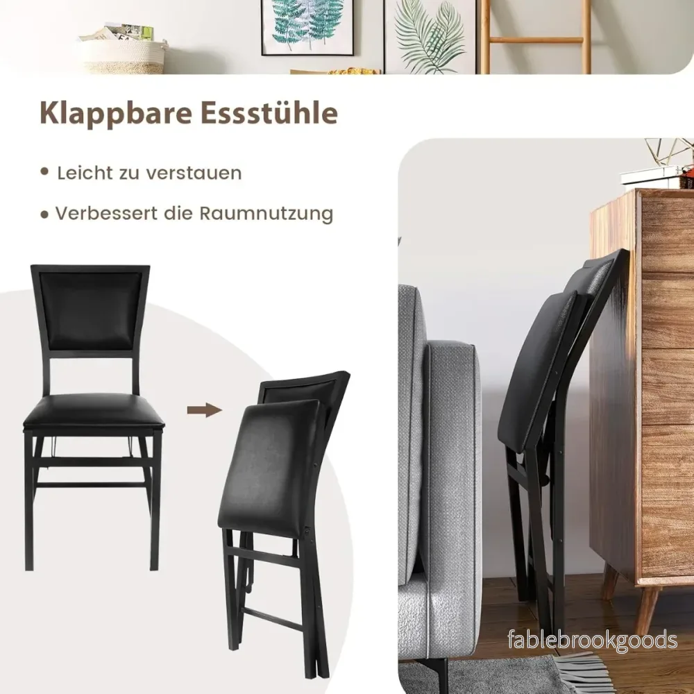 pack – matstolar med metallram Hopfällbara vadderade Köksstolar – 4 – Svart - Bild 3