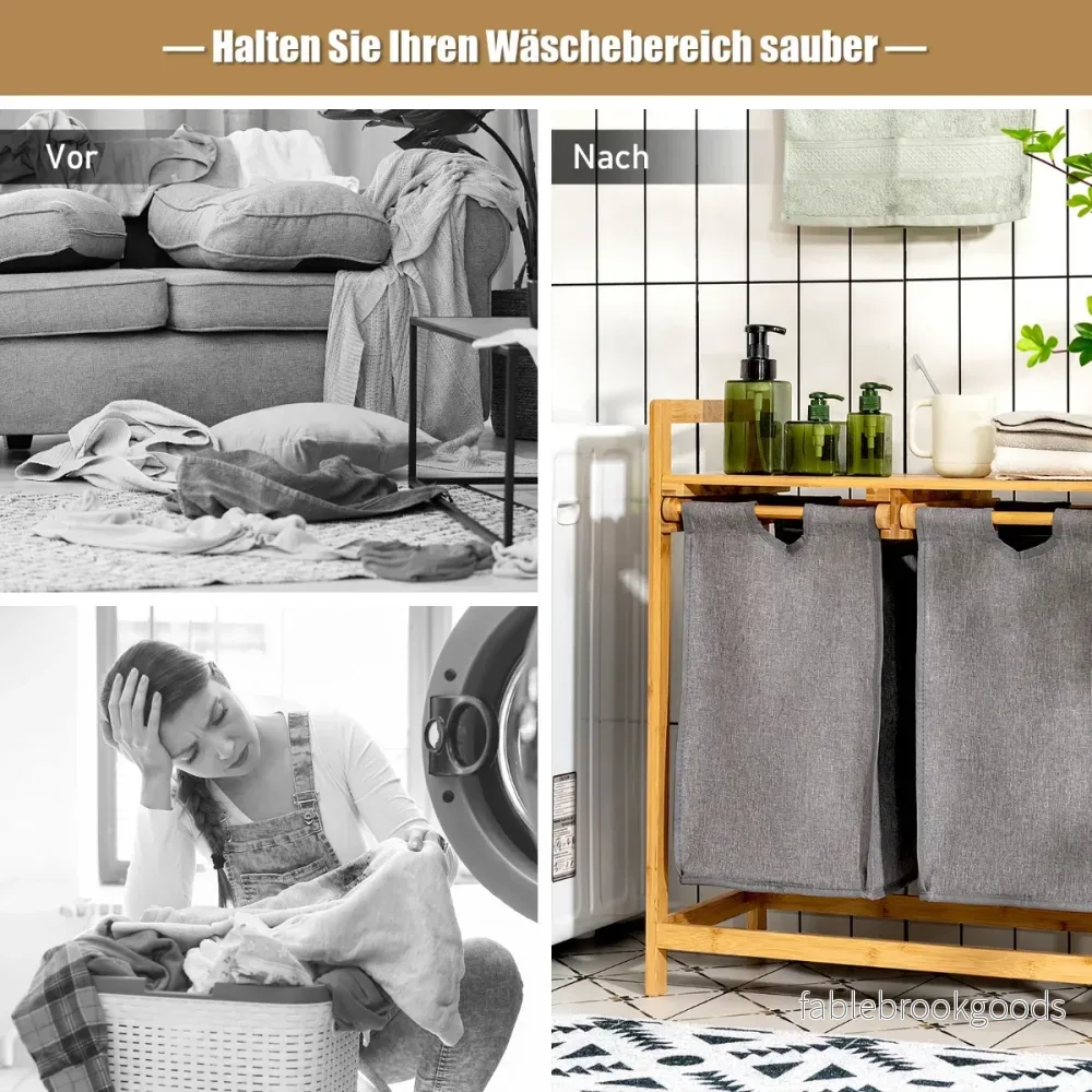 Bambu – tvättkorg med två fack delad Naturlig – 2 64 x 33 x 73 cm – Natur - Bild 3