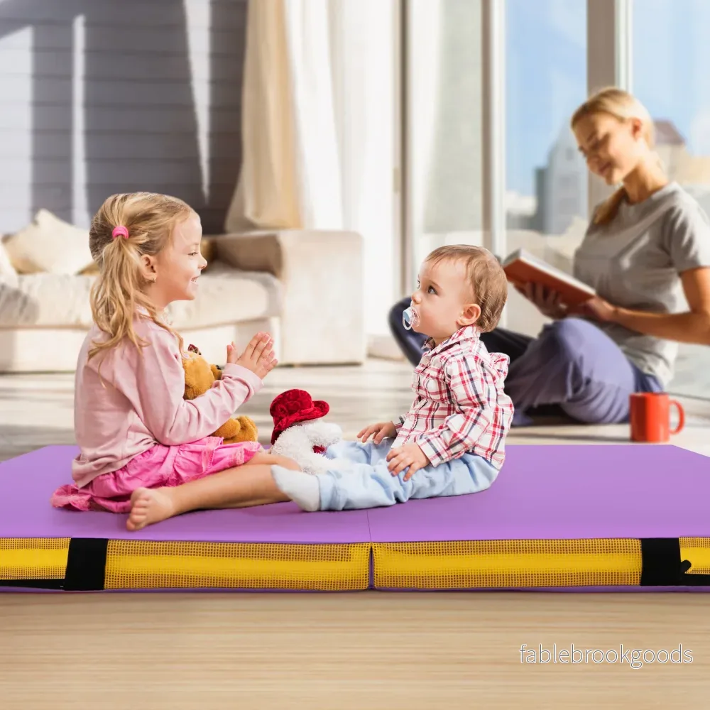 Fällbar – gymnastikmatta tjock dubbelvikbar och tumblingmatta med konstläderöverdrag – 122 x 122 x 10 cm – Lila - Bild 3