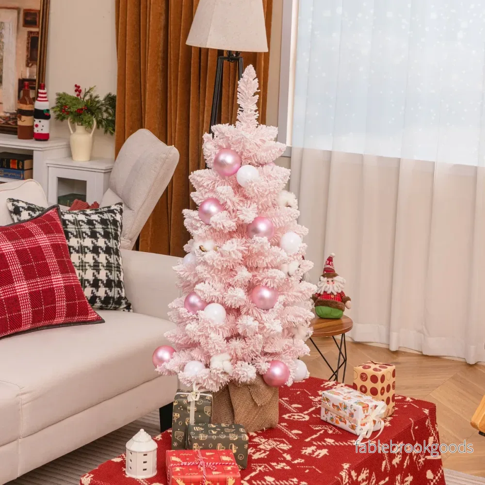 Mini – konstgjord julgran med snö och cementbas – 90 cm – Rosa - Bild 3