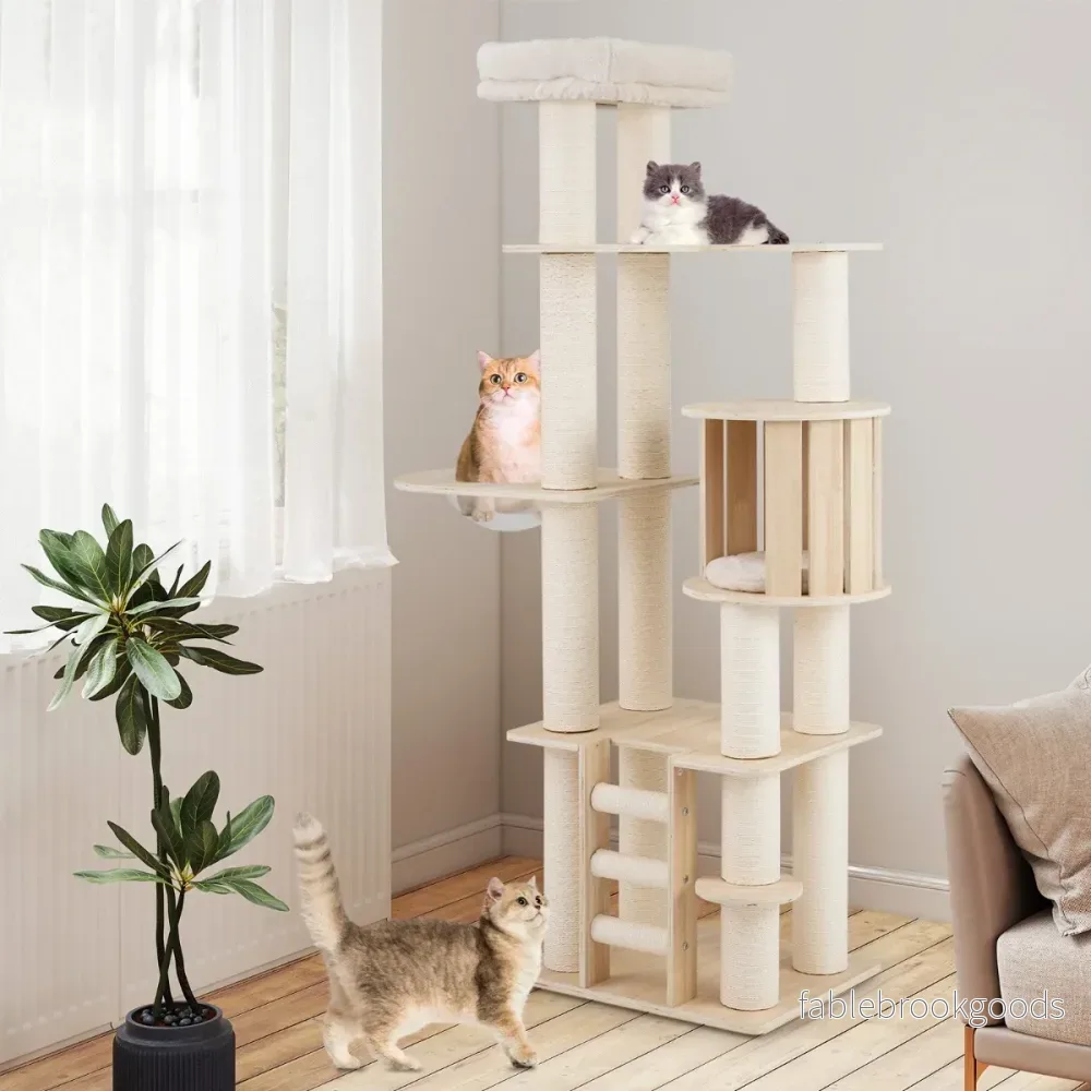 Klätterträd – med tjocka stammar, kattgrotta, rymdkapsel, sittplats och stege – 185 cm – Natur - Bild 3