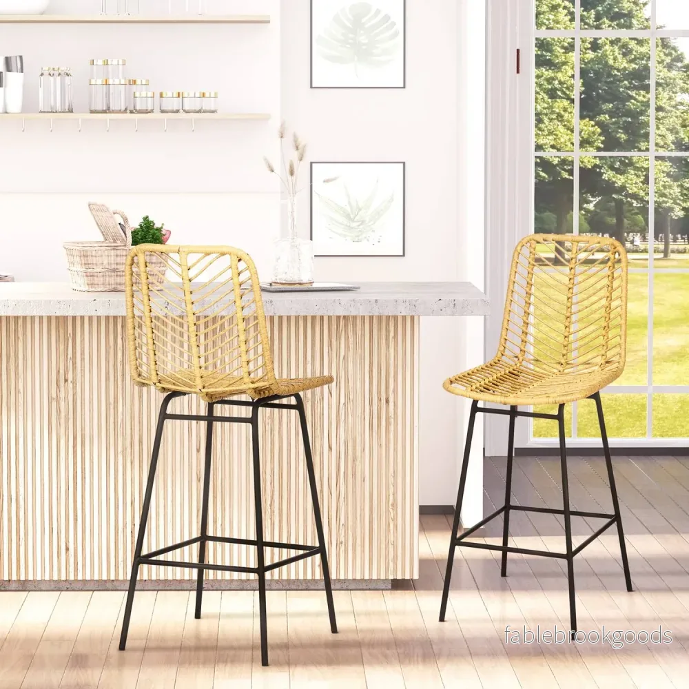 Gula stålbarstolar Set om 2 med ryggstöd, Boho Design - Bild 2