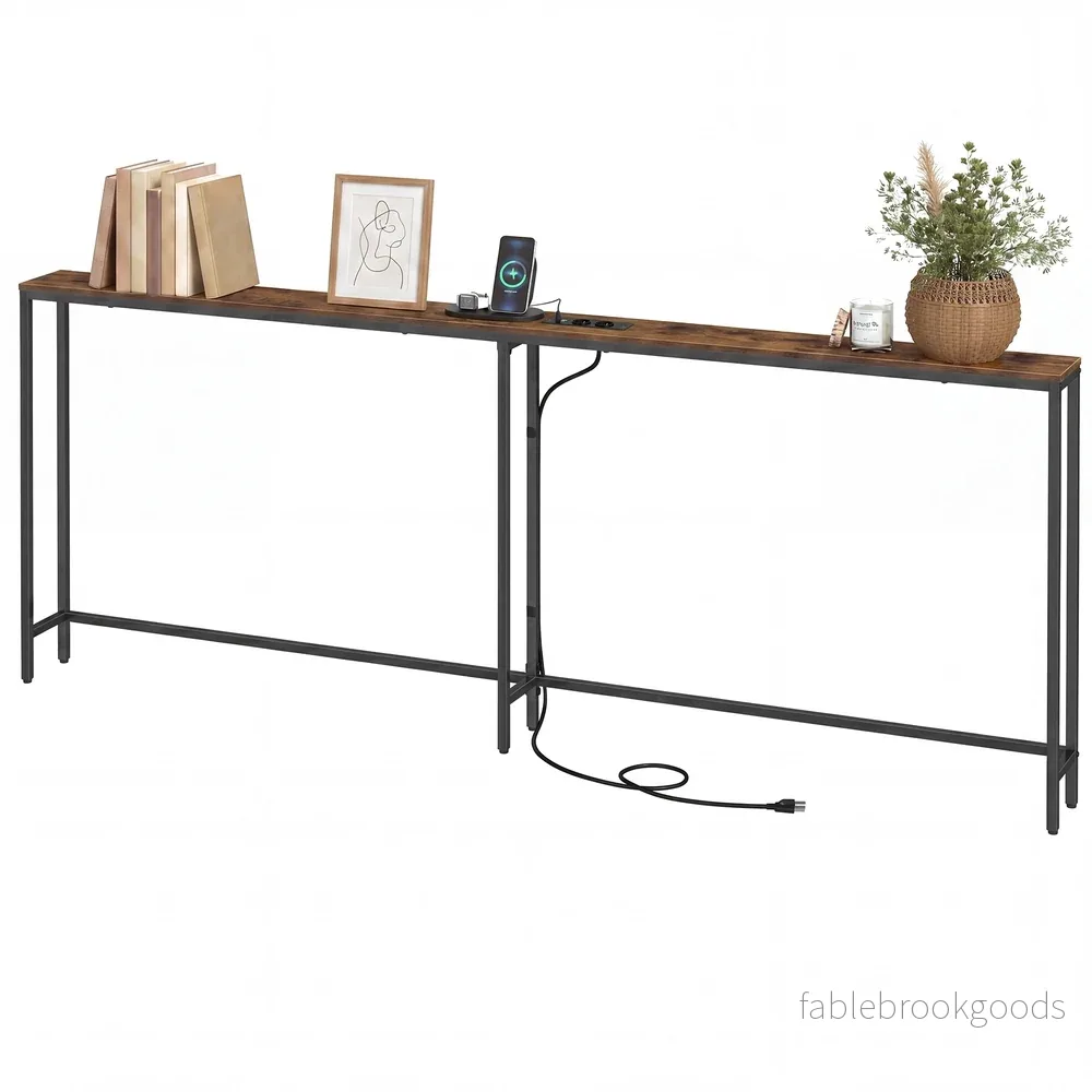 Consoletafel - 200 cm Breed - Met Oplaadstation - 2 Bladen - Bruin-Zwart - Bild 2