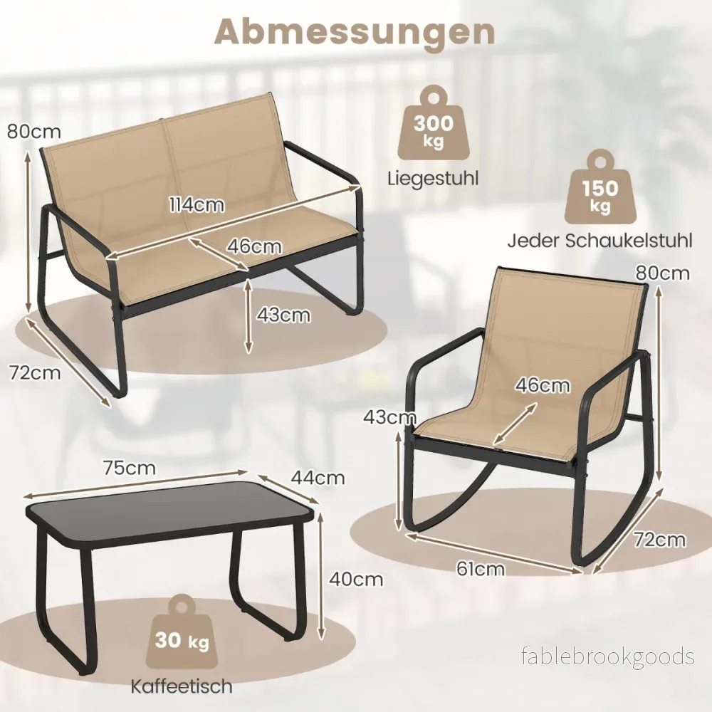 delat – trädgårdsmöbelset med mjuk gungande rörelse, terrassmöbler, sittgrupp, sittgarnitur – 4 – Brun - Bild 2
