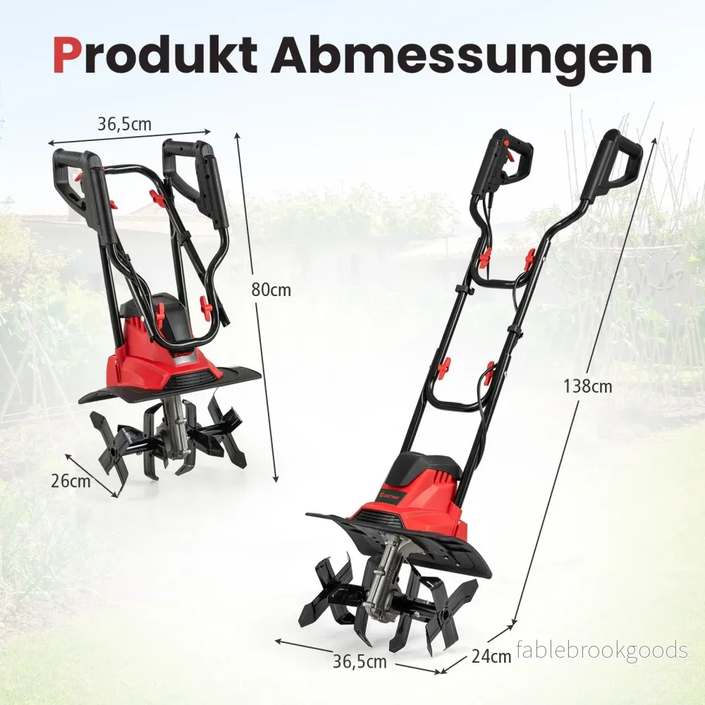 Elektrisk – motorhacka 1200W | Arbetsbredd Arbetsdjup varv/min hopfällbar trädgårdshacka – 36 cm 22 cm 380 36,5 x 24 x 138 cm – Röd - Bild 2