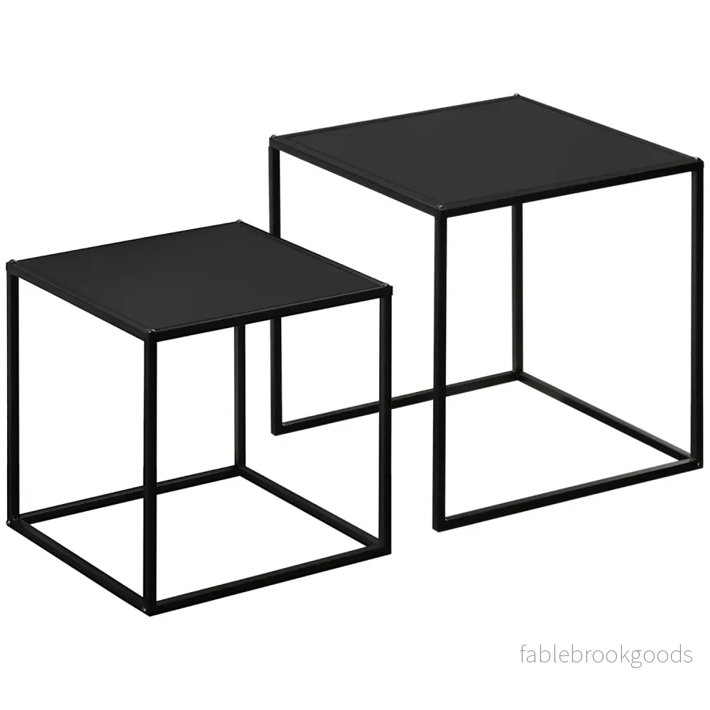Modernt soffbord set om 2 – Svart stålstomme, 120x59x45Cm
