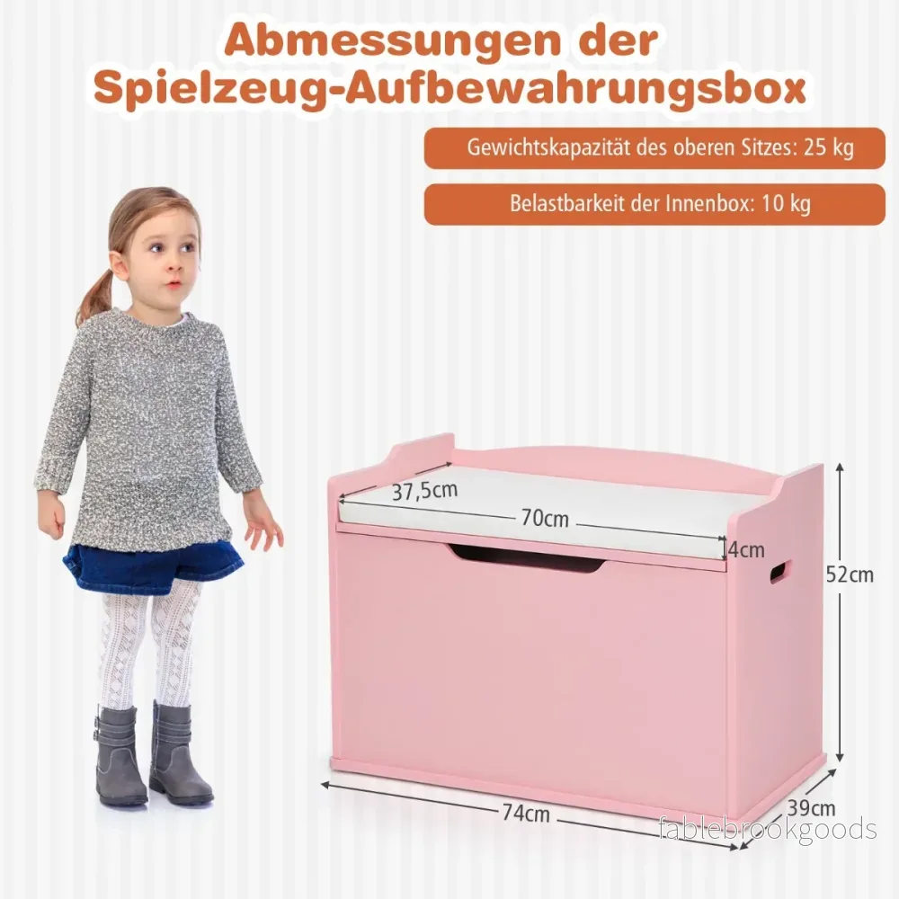 Leksakskista – med lock i kudde leksaksskåp i trä bärhandtag – 2 1 – Rosa - Bild 2