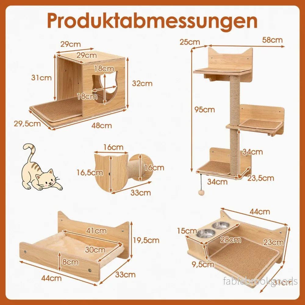 PCS Klättervägg – Katt Klösträd med plattformar Skål Hus Hängmatta Klösposter och Boll – 6 2 – Natur - Bild 2