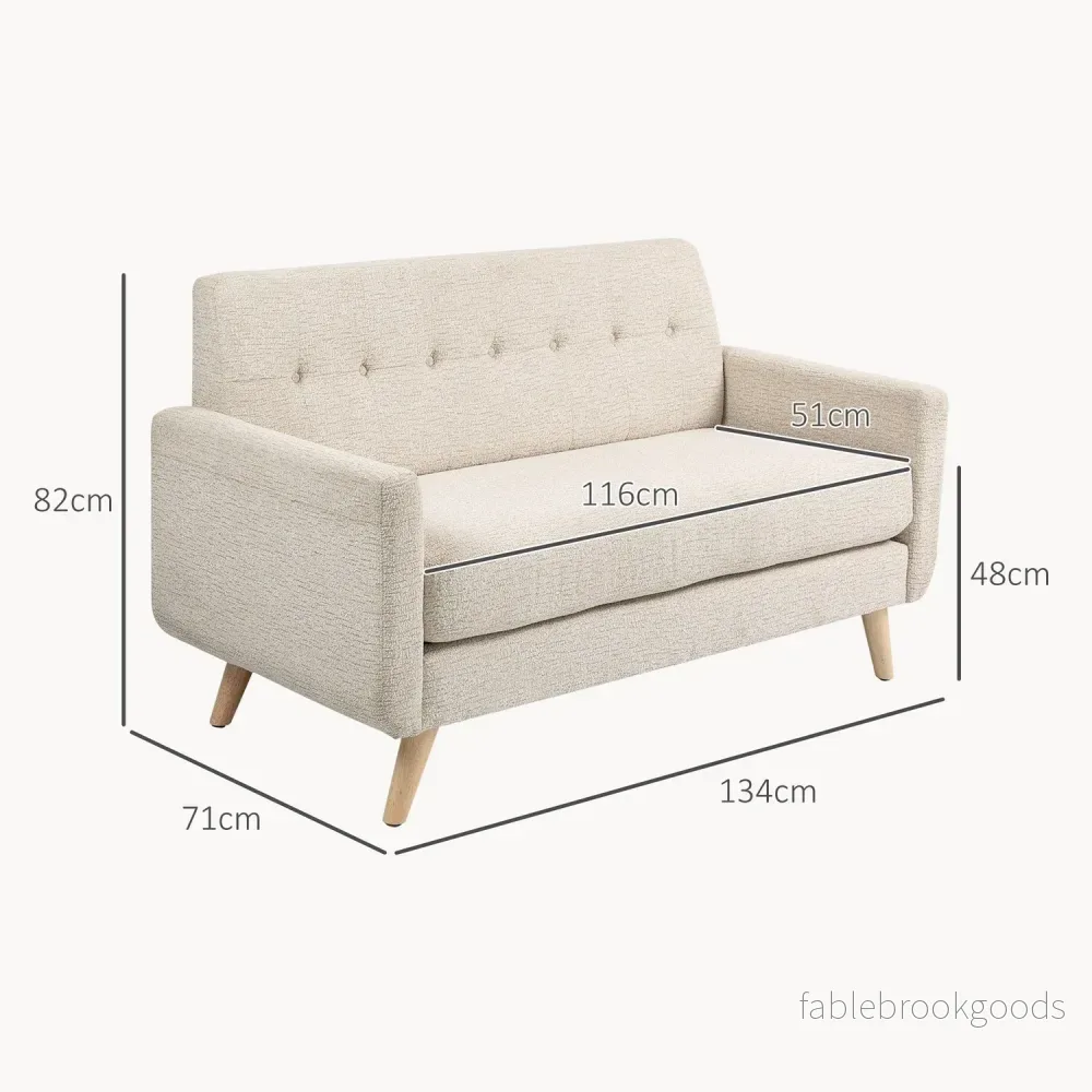 2-sits sammetssoffa, beige – bekväma kuddar och träben - Bild 3