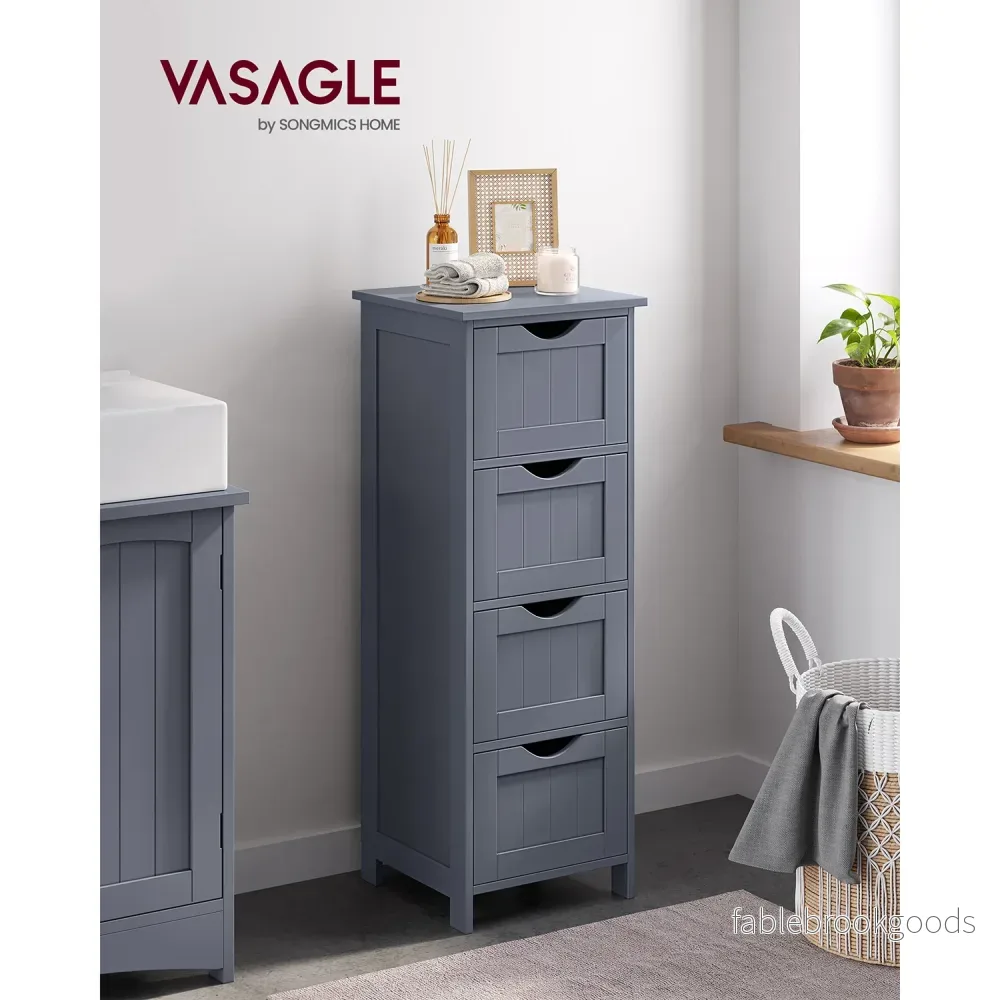 Sidoskåp - med 4 lådor - Trä - Vit och Träfärgad - Bild 2