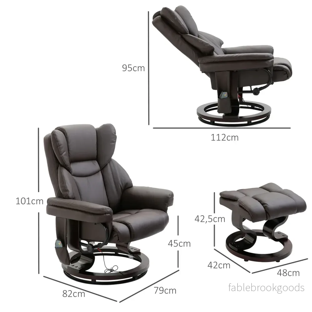Massagefåtölj med fotpall, konstläder, brun - Bild 3