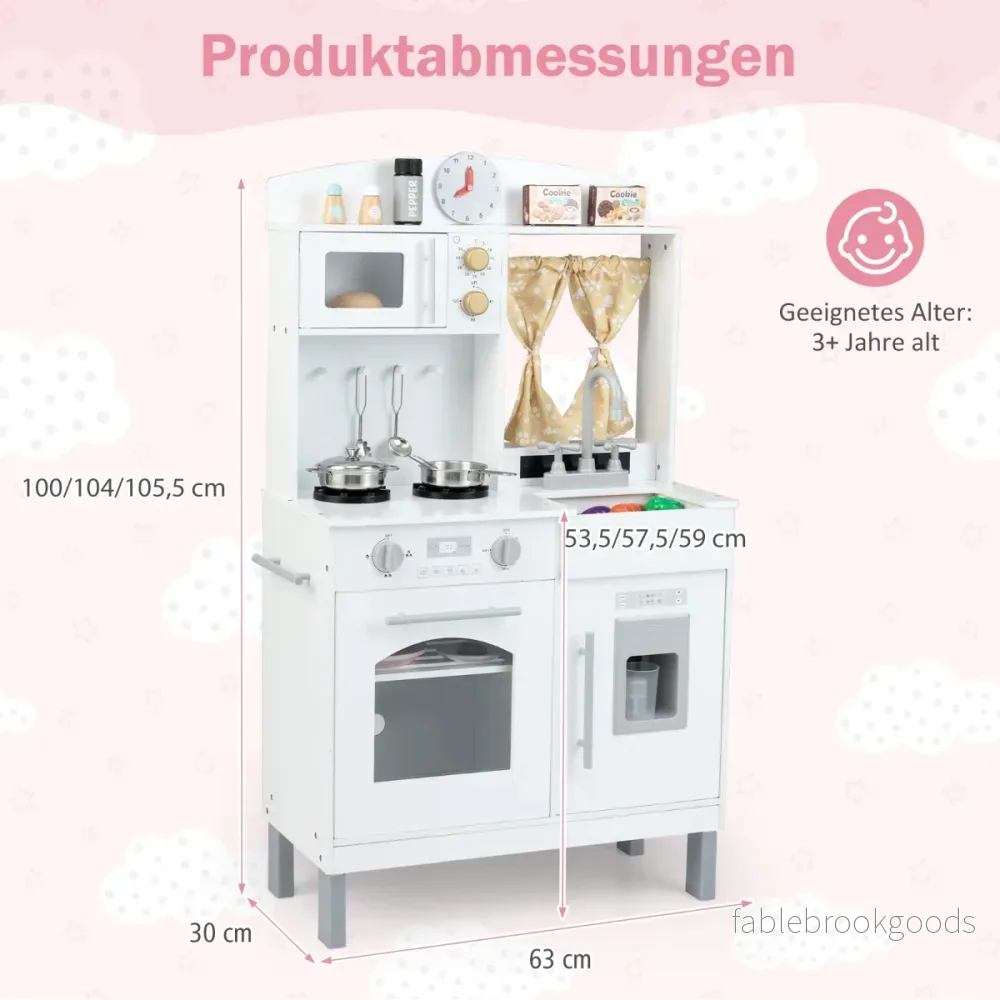Lekköksmöbler – i trä med höjdinställningar Mikrovågsugn Spis Diskho Ugn Ismaskin – 3 – Vit - Bild 2